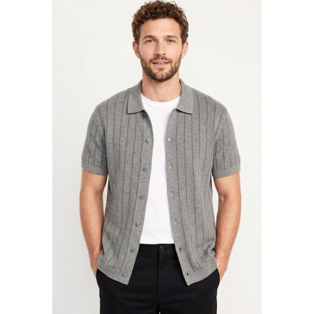 New Old Navy Short Sleeve Striped Button Down Polo Knit Sweater Men's Size XL